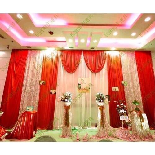 Free DHL Wedding Backdrop Props 3*6m Sequins Edge Fabric Satin Drape wedding Backdrop Curtain Party Stage Celebration Favors
