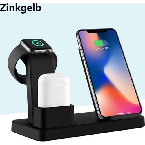 Wireless Phone Charger for iPhone XS Max XR 8 Plus 3 in 1 10W Qi Fast Charging Phone Holer for AirPods 1 2 for Apple Watch 4 3 2