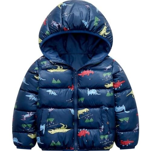 BINIDUCKLING New Baby Boys Girls Winter Jacket Cartoon Dinosuar Warm Thick Girls Winter Coats Lightweight Down Jacket Coat