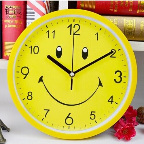 Large Cartoon Wall Clock Modern Yellow Smiley Face Kids Room Bedroom Silent Kitchen Clock Home Watch Promotion 2019 Shabby Chic