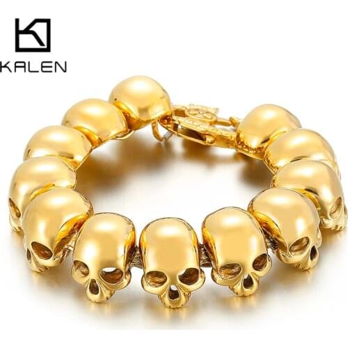 Punk Skull Bracelet For Men 1" Wide 9.05" Long Stainless Steel Mens Friendship Bracelets & Bangles 2021 Gifts For Him