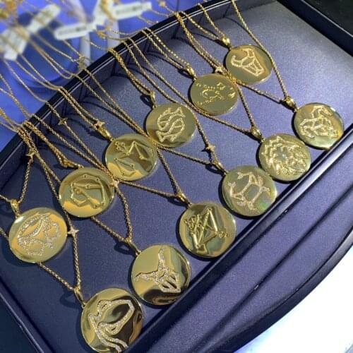 Brand 1:1Fashion Necklace Gold Color 12 Constellations Pendant Adjust Chain Women Choker Personality Jewelry Birthday Gift
