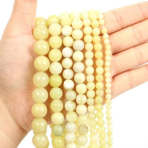Natural Stone Beads Lemon Jade Chalcedony Round Loose Beads for Jewelry Making Needlework DIY Bracelet Strand 4-12 MM