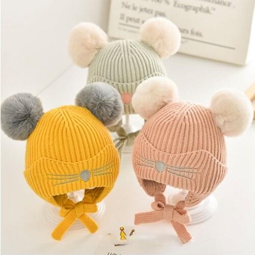 Child Cap For Boy Beanie Cute Mouse Thick Warm Embroidery Knitted Hats for Winter Hat For Girl zzm017