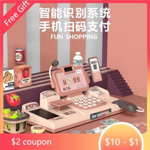 Childrens pretending toys simulation scanning credit card cash register with calculator supermarket shopping toy set
