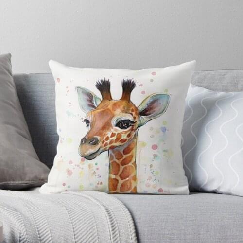 Baby Giraffe Watercolor Painting, Nursery Art Throw Pillow Cushion Cover Polyester Throw Pillows Case On Sofa Home Decor