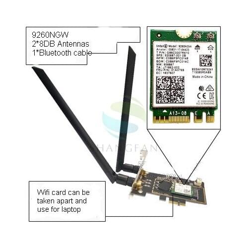 Dual Band Desktop PCI-E 1X Wireless-AC 9260 Intel 9260NGW 802.11ac 5Ghz 1.73Gbps WiFi Bluetooth 5.0 Game Adapter for Windows 10