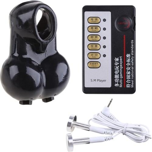 Electric Pulse Scrotum Bondage Ring Penile Training Props Electric Shock Host Cable Male Masturbator Couples Flirt Toy