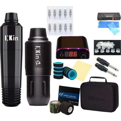 EZ Complete Beginner Tattoo Kit Motor Pen Machine with Power Supply Foot Pedal Cartridge Tattoo Needles Set Tattoo Supply