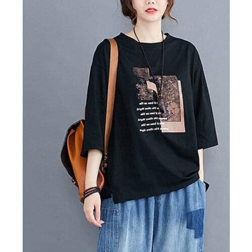 Oversized Streetwear T-shirt Women Summer Casual Tees Black White 2021 New Style All-match Loose Comfortable Cotton Female Tops