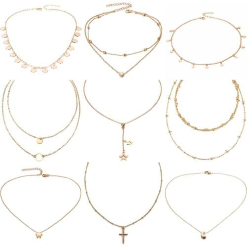 IFMIA New Boho Heart Necklace for Women Short Chain Star Pendant Necklace Gift Ethnic Bohemia Choker Necklaces Jewelry Wholesale