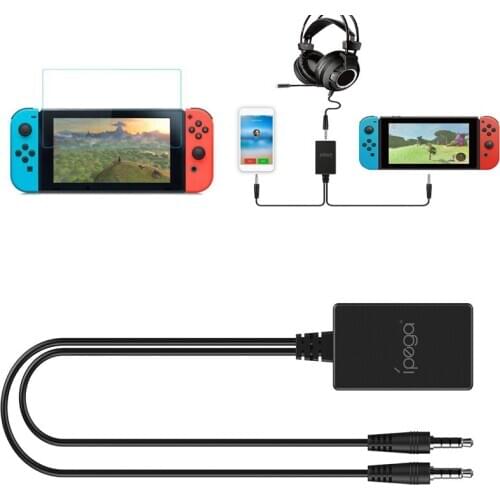 Gaming 3.5mm Audio Chat Adaptor Chating Adapter For Nintendo Nintend Switch NS Console With Tempered Screen Protector Film
