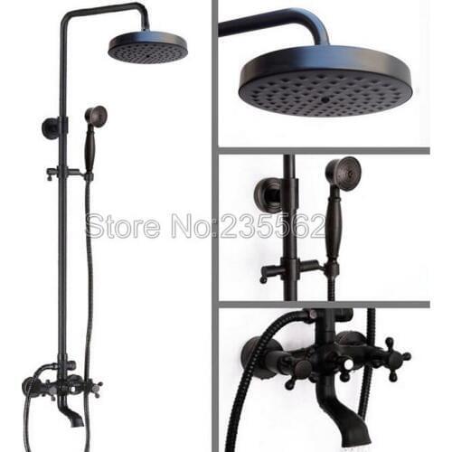 Classic Wall Mounted Black Oil Rubbed Bronze Bathroom Dual Cross Handle Rain Shower Faucet lrs383