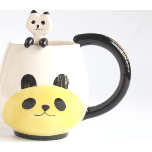 Hand-painted Coffee Cup,Lovely Panda/Frog/Cat/Pig Ceramic Mug Teacup include teaspoon