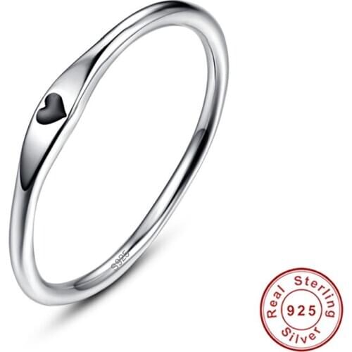 Solid 925 Sterling Silver Simple Carve Heart Shape Wedding Band Stackable Promise Sterling Silver Ring AAA Quality