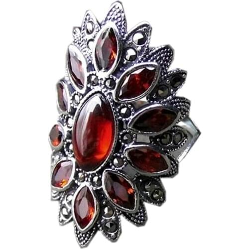 BOCAI new 100% real solid S925 pure silver jewelry garnet ring for woman Thai silver gemstone adjustable woman ring