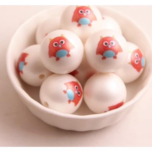 Kwoi Vita New Custom Design 20MM 100pcs Chunky Acrylic Print Owl Beads for Kids Necklace Jewelry