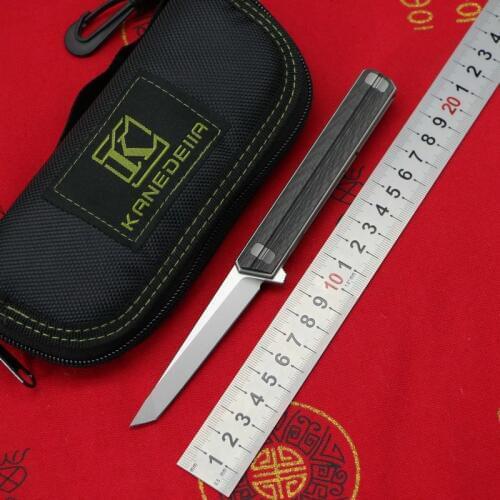 KANEDEIIA Small Quartermaster D2 Blade Crbon Fber Handle Flipper Folding Knife Outdo Camping Hunting Pocke Kitchen EDC Tools