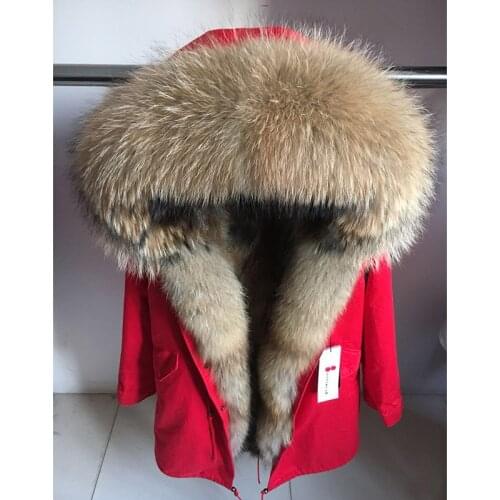 MaoMaoKong Real Raccoon Fur Parka natural fox collar winter jacket coat