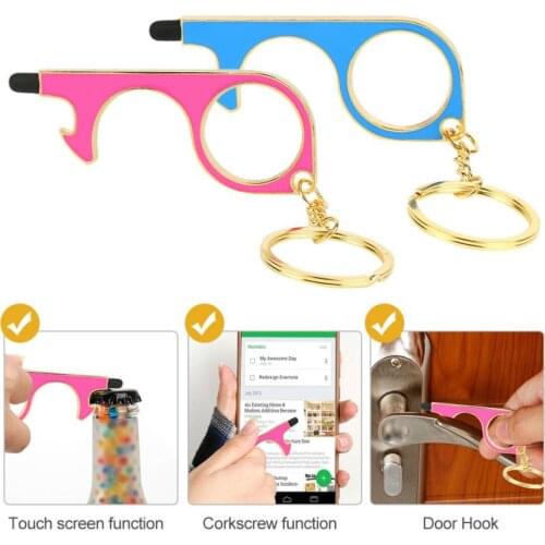 1 Pcs Multifunctional Nove Key Chain Link Cleaning Key Door Opener Non-contact Handheld Brass EDC Keychain Non-contact Hand Tool