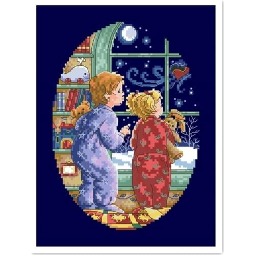 Watching for santa ornament cross stitch package 18ct 14ct 11ct deep blue cotton thread embroidery DIY handmade needlework