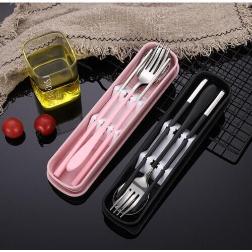 Stainless Steel Portable Tableware Chopsticks Spoon Set Student Office Worker 304 Tableware Three-piece Portable Tableware Box