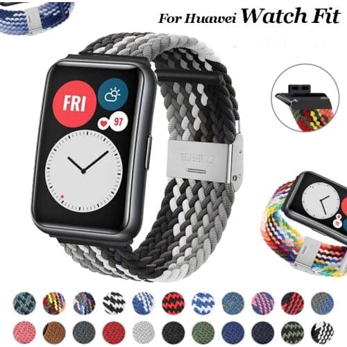Nylon Braided Watch Strap for Huawei Watch Fit Elastic Loop for Huawei Watch Fit Adjustable Straps Band Bracelet Metal Connector
