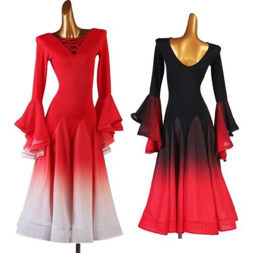 New Modern Dance Costumes For Women Adult Long Sleeve White Elegant Practice Clothes Ballroom Dance Competition Dresses DQL5212
