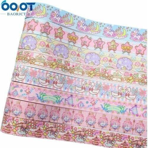 OOOT BAORJCT L-20430-324,25mm,10yards cute cartoon animal Thermal transfer Printed grosgrain Ribbons,bow cap DIY accessories