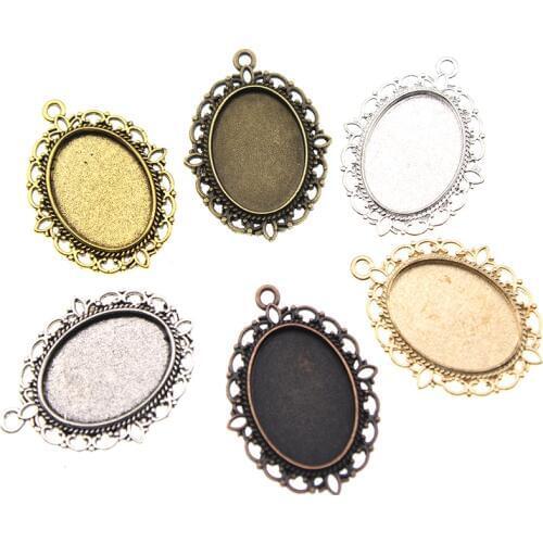10pcs Silver Plated Necklace Pendant Settings Cabochons Bases Bezel Trays Fit Oval 18x25mm Cabochon Cameo DIY Necklace Findings