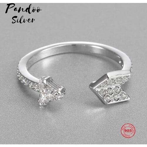 PANDOO Fashion Charm Pure 925 Silver Original 1:1 Copy, Simple Design Elegant Wild Open Ring Ring Female Luxury Jewelry Gifts