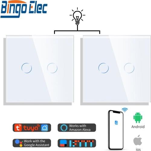 Bingoelec WiFi Smart Touch Switch Wall 10A Power EU Standard 1/2/3 Gang 1 2Way Tempering Glass Panel Light Control Switches 86mm