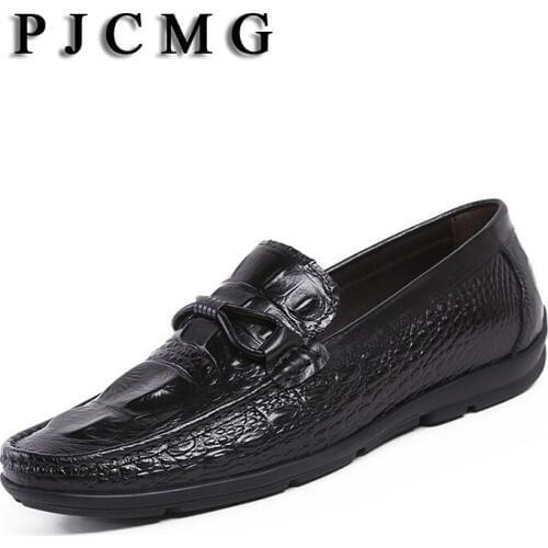 PJCMG New Fsahion Crocodile Genuine Leather Casual Low-top Breathable Italian Oxford Mens Business Dress Wedding Shoes