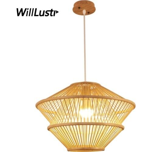 Bamboo Pendant Lamp Wood Light Nordic Hand Knitted Restaurant Japan Izakaya Hotel Tea Room Cafe Zen Suspension Hanging Lighting