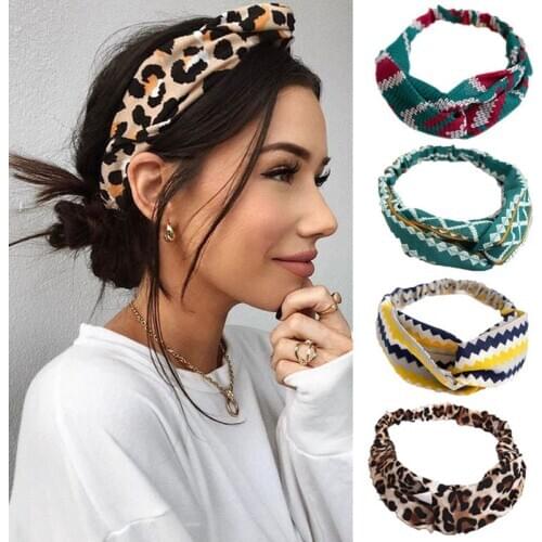 Women Headband Fashion Girls Bohemian Printed Cross Hair Bands Vintage Turban Hair Ties Bandanas Headwear Accessories scrunchie