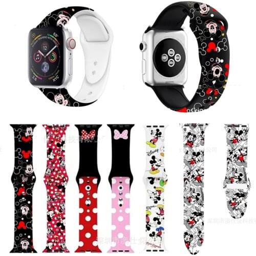 Disney Mickey Mouse Apple Watch Strap 44/40/42/38 Mm Printed Strap Cartoon Silicone Strap Bracelet for IWatch Series SE/6/5/4/3