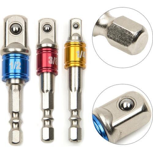 3pcs 1/4-inch 1/4" 3/8" 1/2" Hex Power Drill Bit Driver Socket Bar Wrench Adapter Extension For Electric Screwdriver
