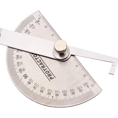 90 x 150mm Protractor Round Head Stainless Steel 0-180 Degree Angle Ruler Adjustable Universal Measuring Tool Angle Finder Gauge
