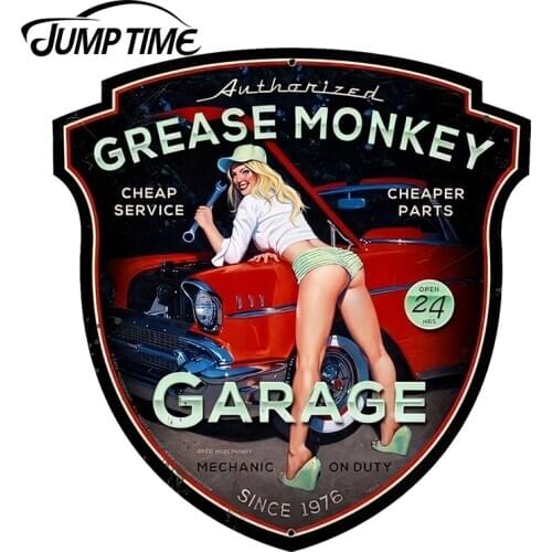 JumpTime 13cm x 9cm Sexy pin up Girl Grease Monkey Sign Car Stickers Decal Accessories High Quality Waterproof Sunscreen