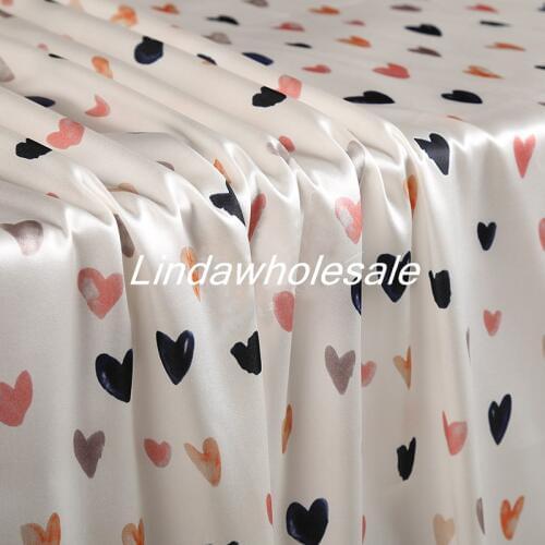High-end new silk stretch satin small heart print heavy silk fabric handmade DIY cloth