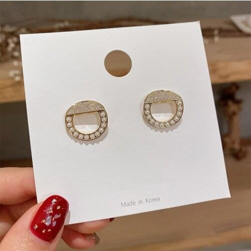 MENGJIQIAO Cute Delicate Micro Paved Zircon Circle Stud Earrings For Women Girls Elegant Pearl Beads Boucle D'oreille Jewelry