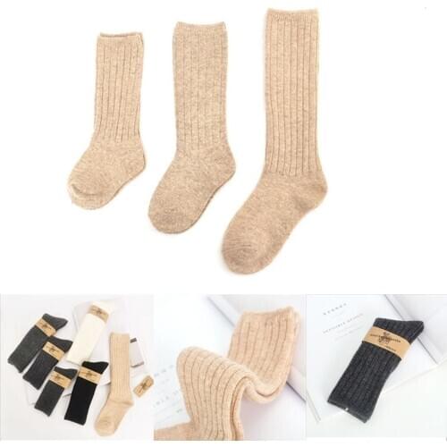 Winter thick Baby Girls wool Knee High Socks Solid Candy Color Kids Toddler Double Needle Short Socks For Children