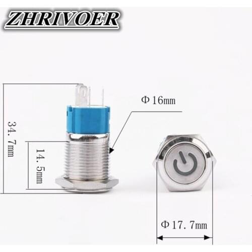 1pc 16mm Metal Push Button Switch Flat head Power LOGO 3-220V Self-reset/Self-locking Momentary Waterproof Car Auto Eng