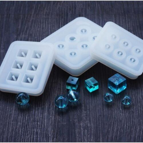 1pc Silicone Beads Mould DIY Epoxy Jewelry Mold Transparent Rectangle Square Ball 6 Hanging Holes resin molds for jewelry