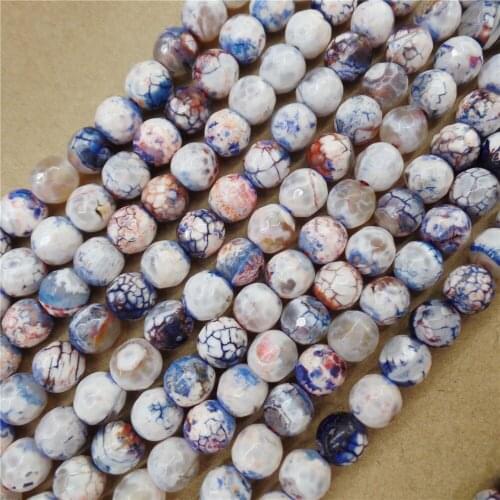 2 Strands 8mm Blue And White Fire Dragon Veins Agate Facet Ball Loose Beads DIY Jewelry Making 15.5Inch M490