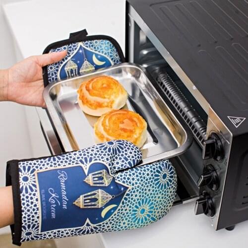 2pcs/set Ramadan Kareem Baking Anti-Hot Gloves Pad Oven BBQ Kitchen Protection Mat Eid Mubarak Home Deco Supplies