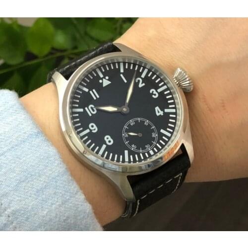 47mm no logo Asian 6498 17 jewels Mechanical Hand Wind movement mens watch luminous Pilot watch mens watch 305-8