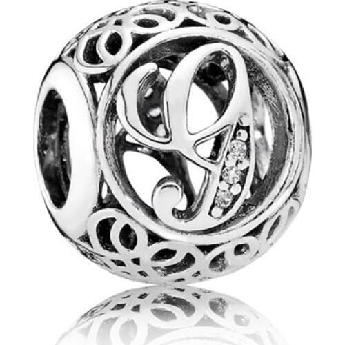 925 Sterling Silver Cute Letter G Romantic Beads Fit Bracelets & Necklace With Clear CZ Jewelry