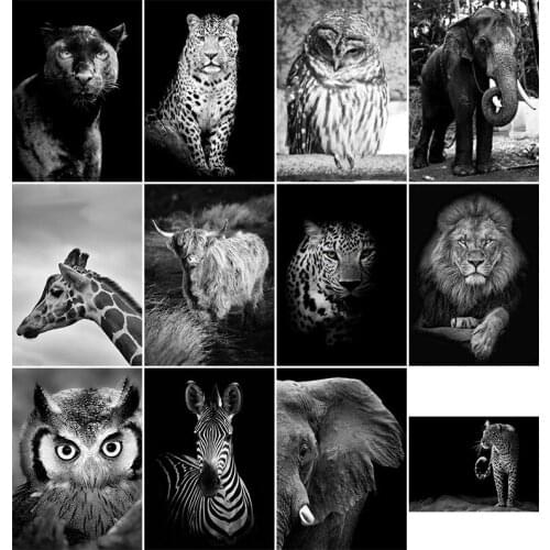 Black White Lion Zebra Leopard Elephant Tiger Diamond Painting 5D DIY Animal Embroidery Mosaic Cross Stitch Living Room Decor