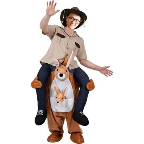 Australian Kangaroo Adult Halloween Cosplay Costumes Men Women Ride on Me Mascot Carry Back Animal Pants Fake Leg Party Suit